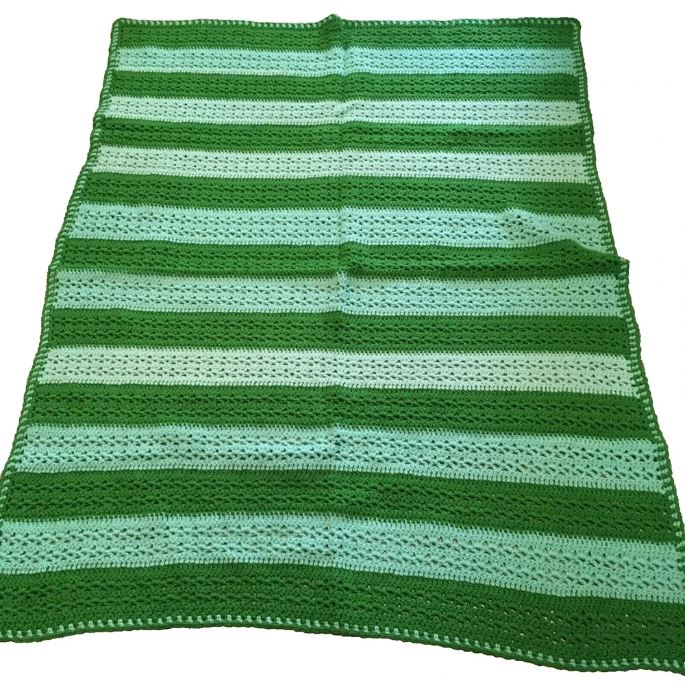 Handmade crocheted‎ Blanket Throw Green 46